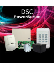 DSC Kit Sistema de Alarma PWRLEDPAQ, incluye Tarjeta Power 32 Zonas/Teclado de 8 Zonas LED/Detector de Movimiento/Gabinete/Fuente de Poder/Batería 