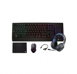 Kit Gamer 5 en 1 Eagle Warrior Rhino Teclado + Mouse + Audífonos + Mousepad, Alámbrico, USB, Negro/Azul (Español) 