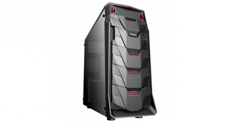 Gabinete Eagle Warrior Armadillo con Ventana, Tower, ATX/Micro-ATX, USB 2.0/3.0, con Fuente de 450W, Negro/Rojo 
