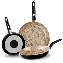 Ekco Juego de Sartenes Progressive, 3 Sartenes, Antiadherente, Negro/Marfil 