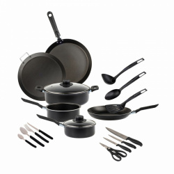 Ekco Batería de Cocina 58494, Aluminio, 32 Piezas, Negro 