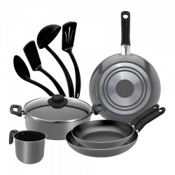 Ekco Batería de Cocina Select, Aluminio, Antiadherente, 10 Piezas, Gris 