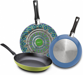 Ekco Juego de Sartenes, 3 Piezas, Antiadherente, Aluminio, Multicolor/Azul/Verde 