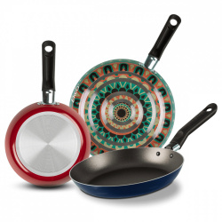 EKCO Juego de Sartenes Hippie, 3 Piezas, Antiadherente, Multicolor 