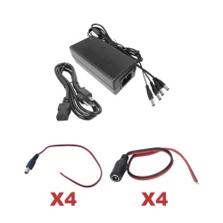 Epcom Kit con Fuente de Poder 12V, 5A con 4 Salidas - Incluye Conectores 