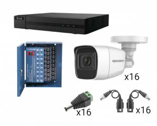 Epcom Kit de Vigilancia KESTX8T16BGP/A de 16 Cámaras CCTV Bullet y 16 Canales, Transceptores, Conectores y Fuente de Poder 