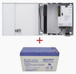 Epcom Kit de Energía PL12DC3ABK/K, Fuente de Poder 11-15 VC y Batería de Respaldo de 12 VCC PL712, Blanco 