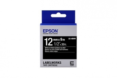 Cinta Epson LabelWorks Standard LK Blanco sobre Negro, 12mm x 9m 