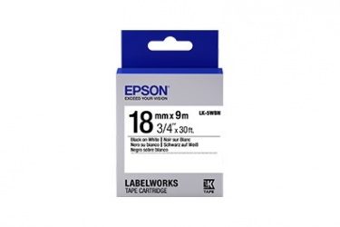 Cinta Epson LabelWorks Standard LK, Negro sobre Blanco, 18mm x 9m 