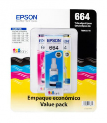 Kit de Tanque de Tinta Epson T664, 70ml, 3 Botellas Cian/Magenta/Amarillo 
