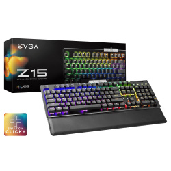 Teclado Gamer EVGA Z15 RGB, Teclado Mecánico, Switch Clicky, USB, Negro (Inglés) 