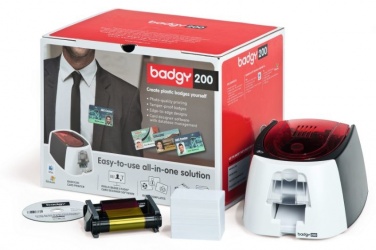 Evolis Badgy 200 Impresora para Credenciales, 260 x 300 DPI, USB, Negro/Blanco - Incluye Cinta y 100 Tarjetas 