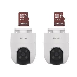 Ezviz Cámara IP Smart WiFi Turret IR para Interiores/Exteriores H8C, Inalámbrico, 1920 x 1080 Pixeles, Día/Noche, 2 Piezas ― incluye 2 MicroSD 32GB 