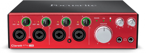 Focusrite Interfaz de Audio Clarett+ 4Pre, USB-C, 4 Preamplificadores de Micrófono, Rojo/Negro 