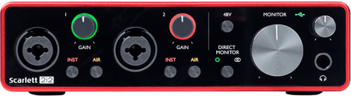 Focusrite Interfaz de Audio Scarlett 2i2 3rd Gen, USB, 2x XLR, 2x 6.3mm, Rojo/Negro 