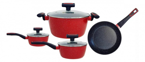 Foode Batería de Cocina FDE01132, Aluminio, Antiadherente, 7 Piezas 