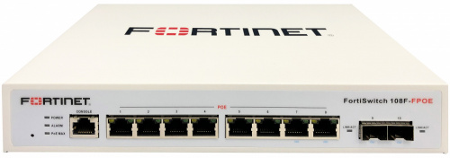 Switch Fortinet Gigabit Ethernet FortiSwitch 108F-FPOE, 8 Puertos PoE+ 10/100/1000 + 2 Puertos SFP, 130W, 20 Gbit/s, 8.000 Entradas - Administrable ― ¡Limitado a 5 unidades! 
