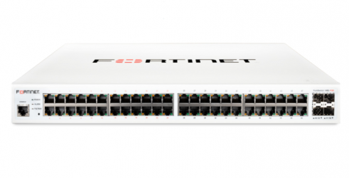 Switch Fortinet FortiSwitch 148F-FPOE, 48 Puertos Gigabit Ethernet 10/100/1000 24 x PoE+ 740W, 4 Puertos SFP+, 176 Gbit/s, 32000 Entradas, Administrado ― Requiere Licencia Adicional para garantía, contacta a servicio al cliente. 