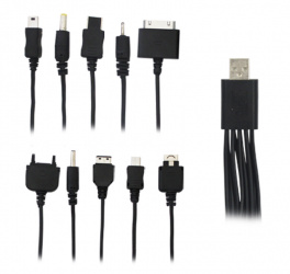 Fussion Acustic Cable USB A Macho - 10 Conectores Macho, 25cm, Negro, con Adaptador para Auto 