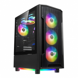 Gabinete Gamdias ATHENA M6 LITE con Ventana ARGB Midi-Tower, ATX/Micro-ATX/Mini-ITX, USB 3.0/2.0, sin Fuente, 4 Ventiladores ARGB Instalados, Negro 