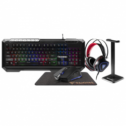Kit Gamer de Teclado/Mouse/Headset/Mousepad/Soporte Gamdias POSEIDON M3 5 en 1, Alámbrico, USB, Negro (Español) 