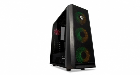 Gabinete Game Factor CSG502 con Ventana RGB, Midi-Torre, ATX/Micro ATX/Mini-ITX, USB 2.0/3.0, sin Fuente, 4 Ventiladores Instalados (3x RGB), Negro 