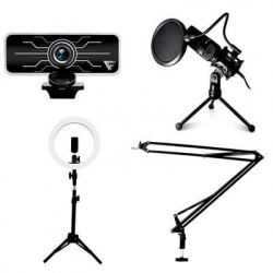 Game Factor Webcam Streaming WG400, 1920 x 1080 Pixeles, USB, Negro ― Incluye Game Factor Micrófono MCG601, Brazo MAG500 y Aro de Luz LRG300 