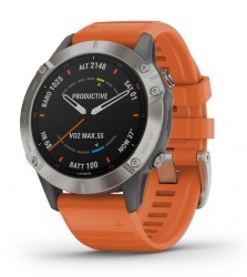 Garmin Smartwatch Fénix 6 Zafiro Titanio, GPS, Bluetooth, iOS/Android, Naranja/Gris - Resistente al Agua 