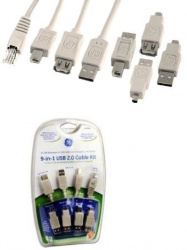 General Electric Cable USB 2.0 Macho, 9 Adaptadores, 4 Metros, Blanco 