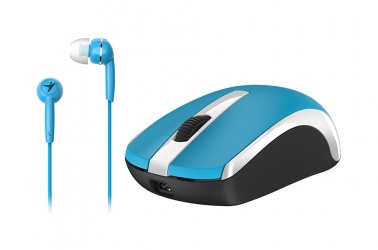 Mouse Genius Óptico MH-8100, RF Inalámbrico, 1600DPI, Recargable, Azul + Audífonos Intrauriculares 