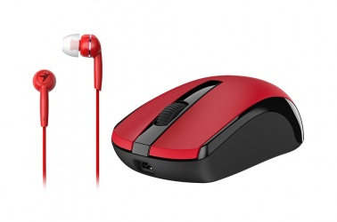 Mouse Genius Óptico MH-8100, RF Inalámbrico, 1600DPI, Recargable, Rojo + Audífonos Intrauriculares 