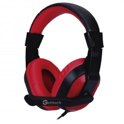 Getttech Audífonos con Micrófono Stream, Alámbrico, 1.5 Metros, 3.5mm, Negro/Rojo 