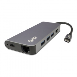 Ghia Docking Station USB-C, 3x USB 3.0/1x USB-C/1x RJ-45/1x HDMI/ 1x SD/1x Micro SD, Gris 