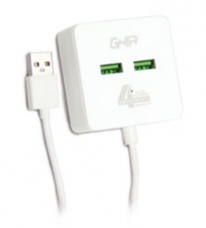 Ghia Hub USB 2.0 Macho - 4x USB 2.0 Hembra, 480 Mbit/s, 1 Metro, Blanco 