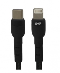 Ghia Cable de Carga Lightning Macho - USB-C Macho, 1 Metro, Negro, para iPod/iPhone/iPad 