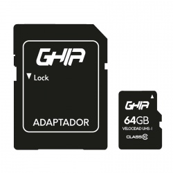 Memoria Flash Ghia GAC-210, 64GB MicroSDXC UHS-I Clase 10, con Adaptador 
