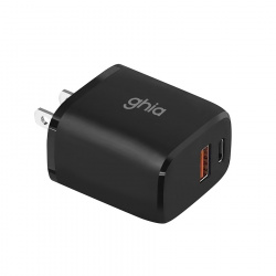 Ghia Cargador de Pared GAC-243, 20W, 1x USB-A/1x USB-C, Negro 