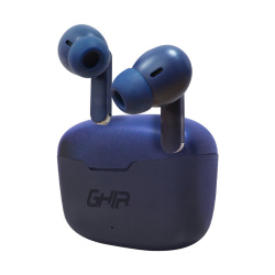 Ghia Audífonos Intrauriculares con Micrófono TWS-2, Inalámbrico, Bluetooth, USB-C, Azul 