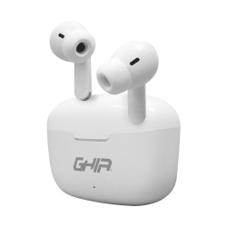 Ghia Audífonos Intrauriculares con Micrófono TWS-2, Inalámbrico, Bluetooth, USB-C, Blanco 