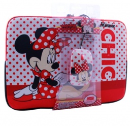 Ginga Kit de Minnie Mouse, Mouse + Funda para Laptop 14'' Rojo/Blanco 