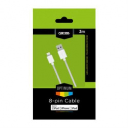 Grixx Cable USB Macho - Lightning Macho, 3 Metros, Blanco 