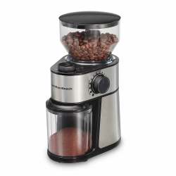 Hamilton Beach Molino de Granos de Café 80385, 200W, 450g con Dispensador, Negro/Plata  