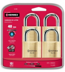 Hermex Candado de Latón CL-40X4, Latón, 4 Piezas 