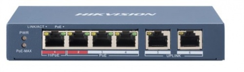 Switch Hikvision Fast Ethernet DS-3E0106HP-E, 6 Puertos 10/100 (4x PoE), 1.2 Gbit/s, 2000 Entradas 