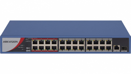 Switch Hikvision Fast Ethernet DS-3E0326P-E/M(B), 24 Puertos PoE+ 10/100 + 1 Puerto SFP Uplink, 230W, 8.8 Mbit/s, 4000 Entradas - No Administrable 