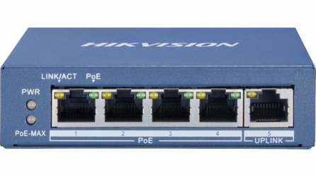 Switch Hikvision Gigabit Ethernet DS-3E0505P-E/M, 4 Puertos PoE+ 10/100/1000Mbps + 1 Puerto Uplink, 10 Gbit/s, 2000 Entradas - No Administrable 