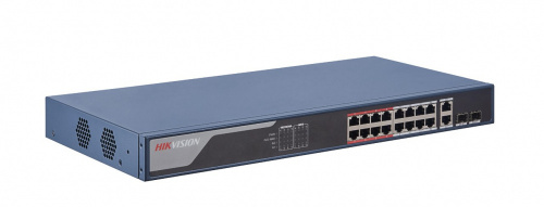 Switch Hikvision Fast Ethernet DS-3E1318P-EI, 16 Puertos PoE+ 10/100 Mbps + 2 Puertos 10/100/1000 Mbps + 2 Puertos SFP Uplink, 230W, 7.2 Gbit/s, 16.000 Entradas - Monitoreable 