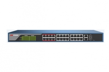 Switch Hikvision Fast Ethernet DS-3E1326P-E, 24 Puertos 10/100 + 2 Puertos SFP, 8.8 Gbit/s, 4096 Entradas - Administrable 