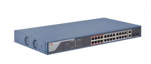 Switch Hikvision Fast Ethernet DS-3E1326P-EI, 24 Puertos PoE+ 10/100 Mbps + 2 Puertos 10/100/1000 Mbps + 2 Puertos SFP Uplink, 370W, 8.8 Gbit/s, 16.000 Entradas - Monitoreable 