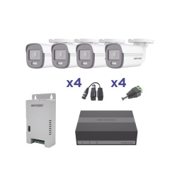 Hikvision Kit de Vigilancia ColorVu de 4 Cámaras CCTV Bullet y 4 Canales, con Grabadora 